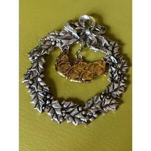 Arthur Court Bunny Wreath Ornament Silver Rabbits Vintage Easter Spring Decor